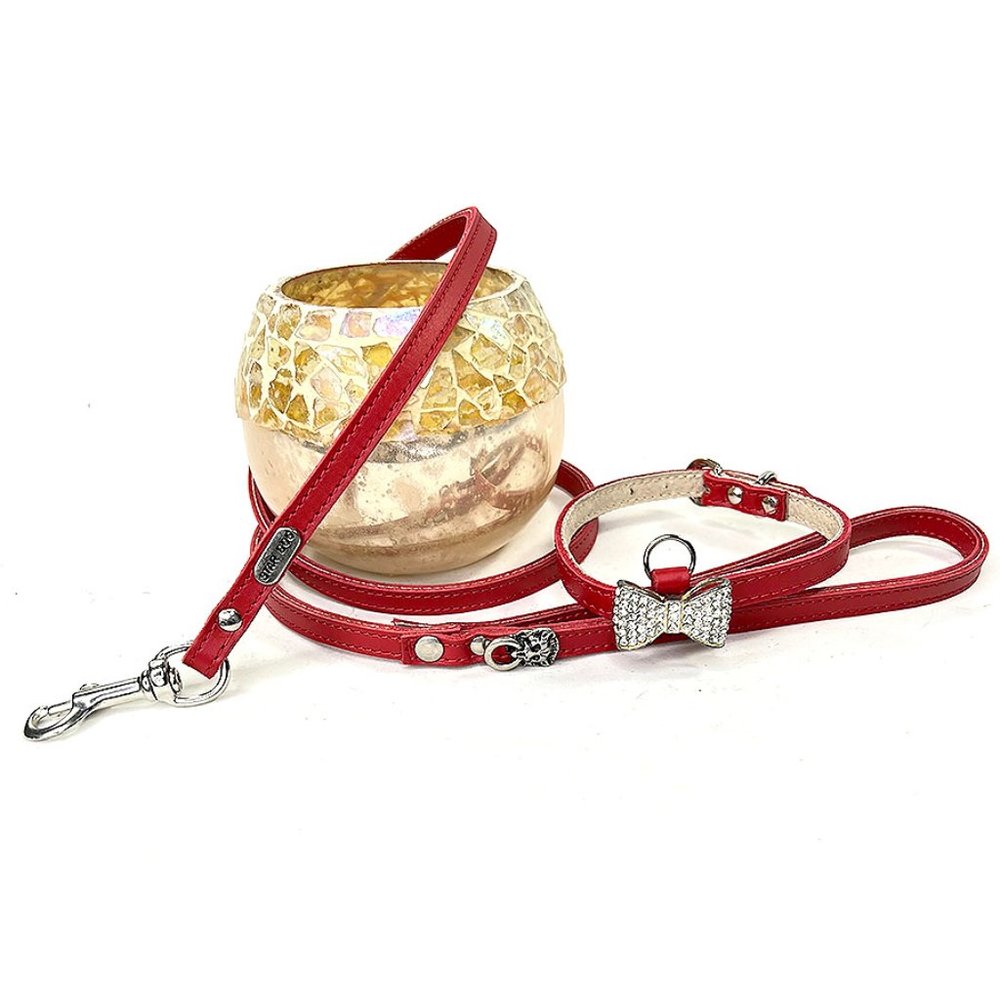 Red Crystal Bowtie Dog Collar and Leash